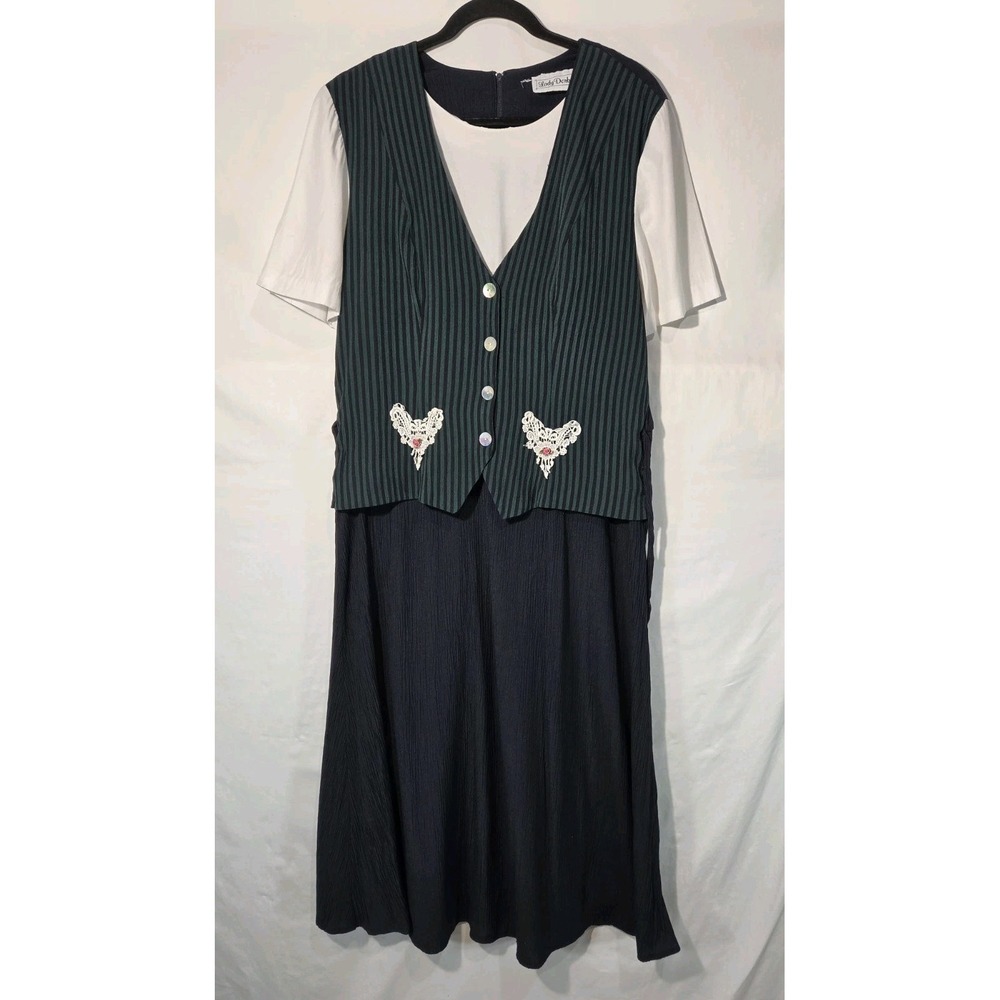 VTG Miss Dorby Striped Jumper Dress  80s 90s Vest Style Sz 12 Cottagecore Granny